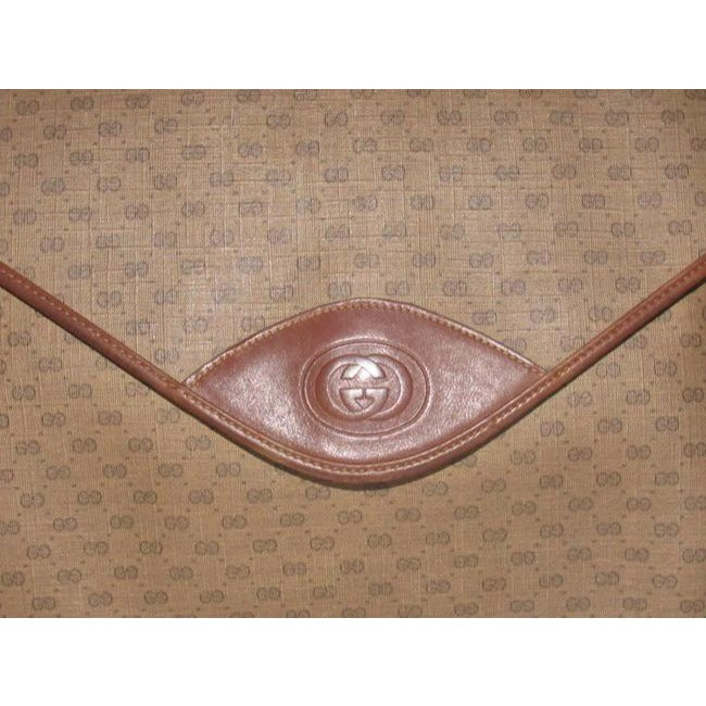 Gucci ,1970's - 1980's, Brown Leather Micro Guccissima Print Coated Canvas & Leather, Vintage XL Envelope Clutch
