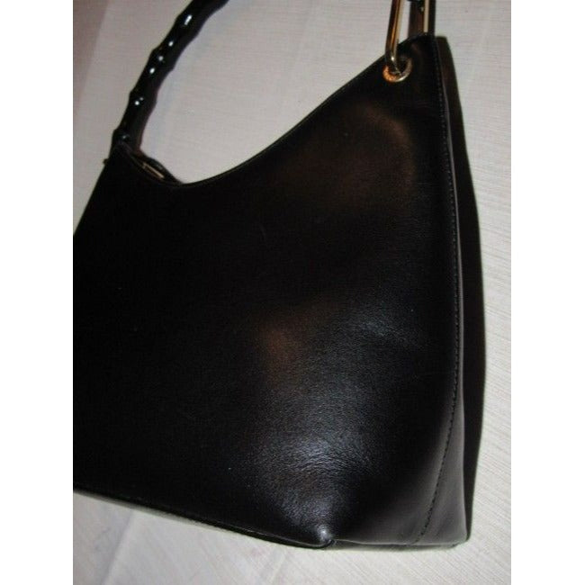 Gucci Vintage Pursesdesigner Purses Black Leather With V Top And Bamboo Handle Hobo Bag