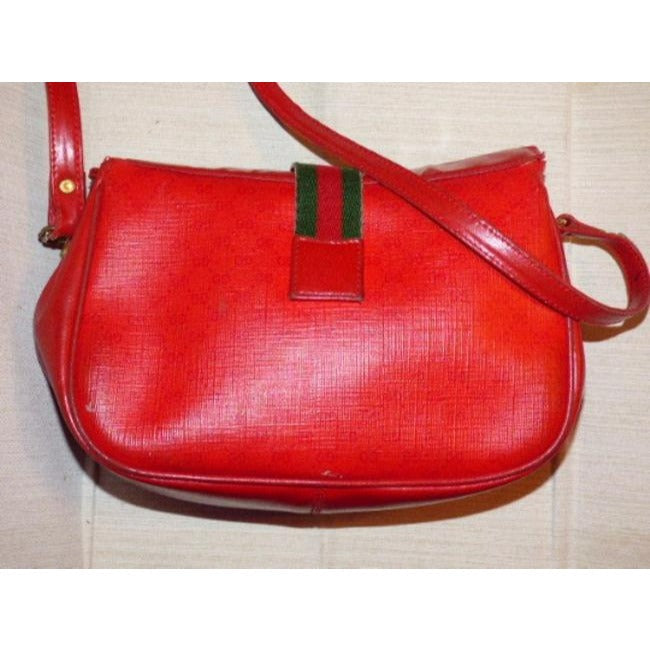 Gucci Vintage Pursesdesigner Purses Red Small G Logo Print Coated Canvas Leather Leathercoated Cross