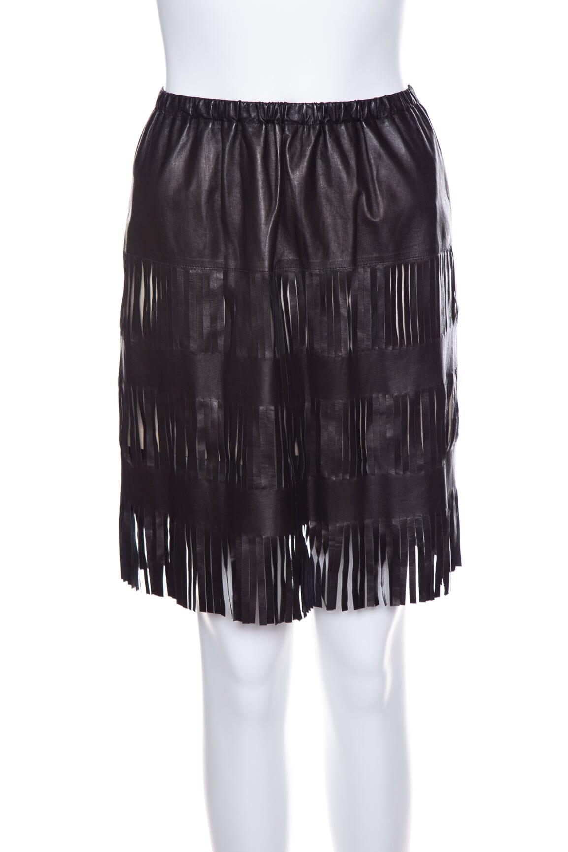 Gucci Black Leather Fringe Mini Skirt SZ 38