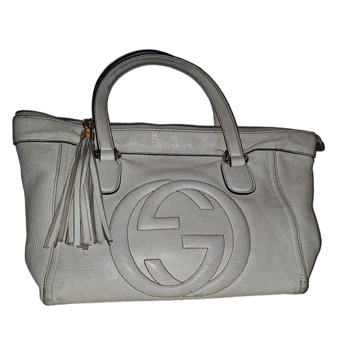 Gucci Soho Ivory Leather Satchel with XL Tassel & Strap