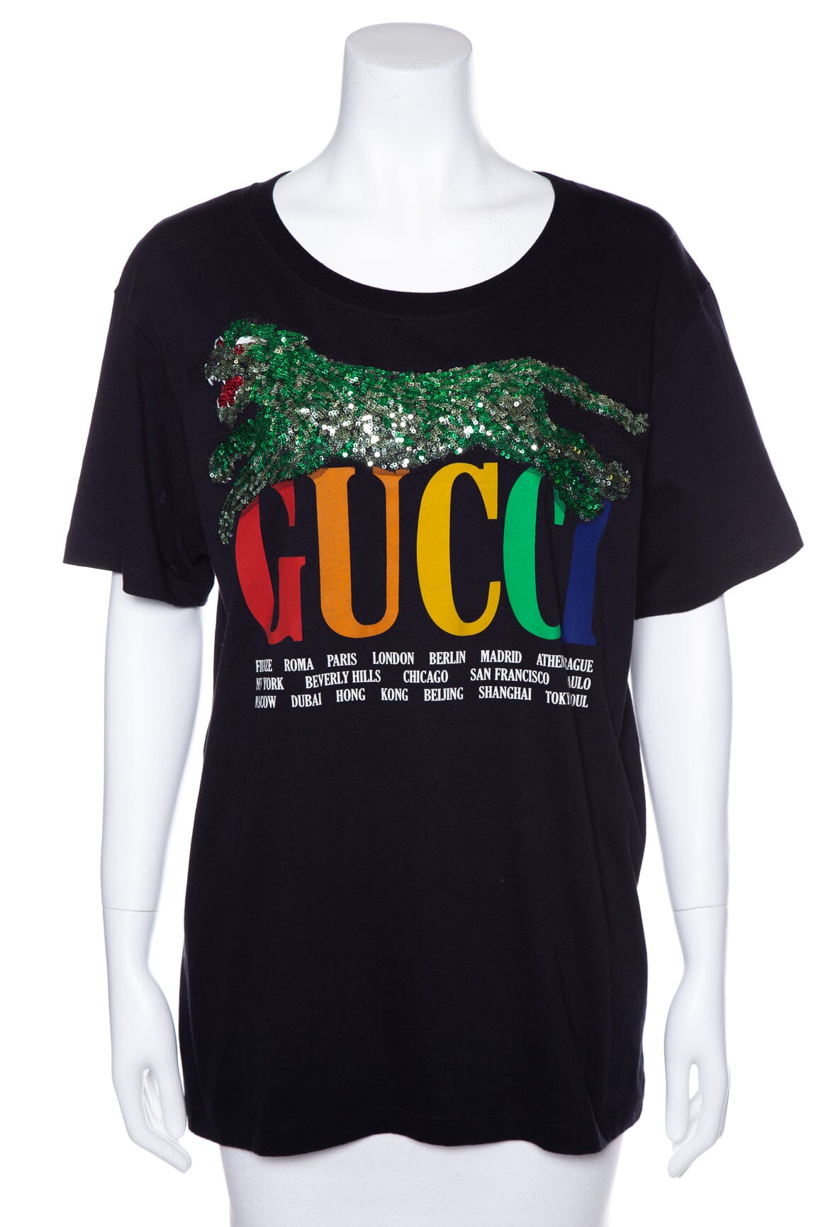 Gucci Multicolor Tiger Sequin and Cities T-Shirt SZ S