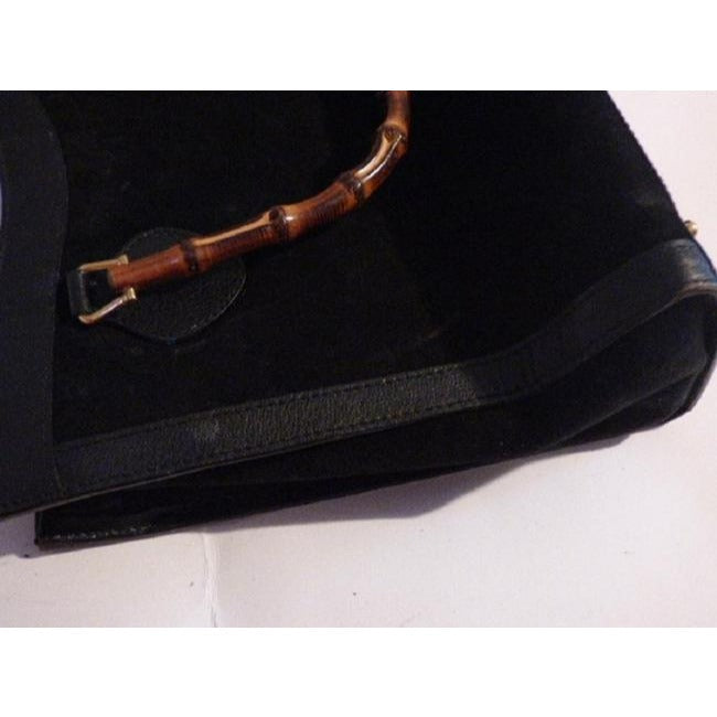 Gucci Xl Two Way Black Suedebamboo Handles Leather And Satchel