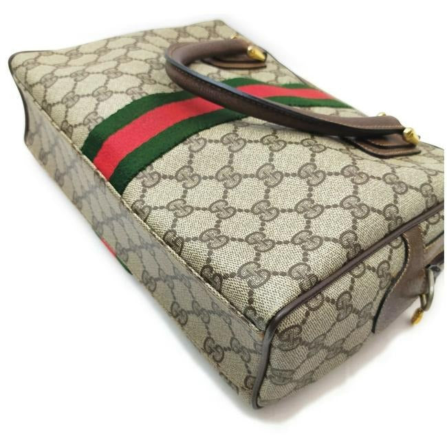 Gucci Boston Bag Guccissima Print And Brown W Red Green Leather Coated Canvas Satchel