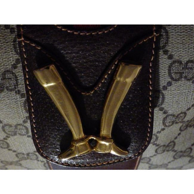 Gucci Vintage Pursesdesigner Purses Brown Leather And Large G Logo Print Coated Canvas With Redgreen