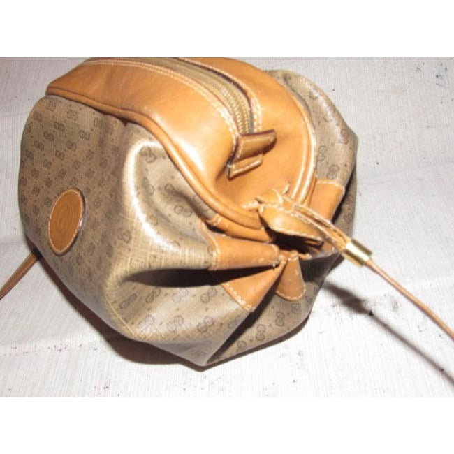 Gucci Vintage Bagsdesigner Purses Dark Brown Small G Logo Print On Lighter Brown Coated Canvascamel