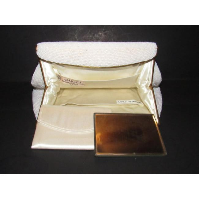 Gucci Vintage Iridescent Pearl Seed Bead With A Hinged Top White Plastic Clutch