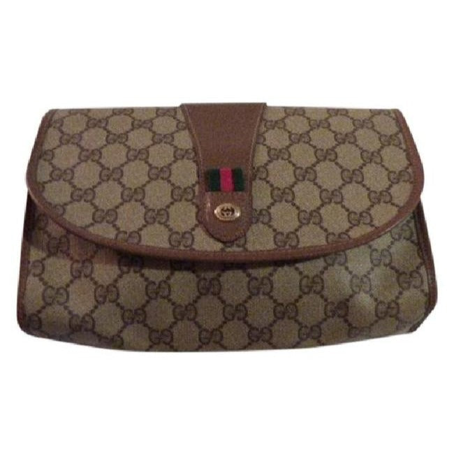 Gucci Vintage Purses Brown Leather And Gg Leather Clutch