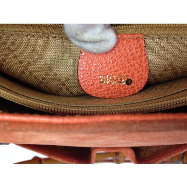 Gucci Orange Suede Bamboo Line Two Way Satchel w Pockets