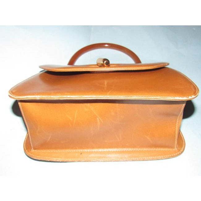 Gucci Vintage Caramel Leather With Tortoise Shell Lucite Bakelite And Gold Accent