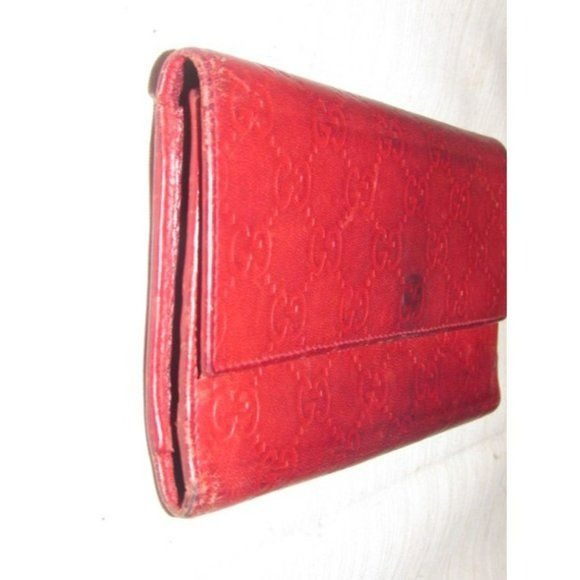 Gucci Deep Red Leather With An Embossed G Print Xl Designer Wallet