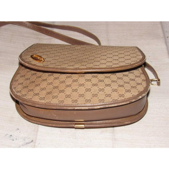 Gucci Vintage Purses Brown Canvas With Small G Logo Print And Brown Leather Cross Body