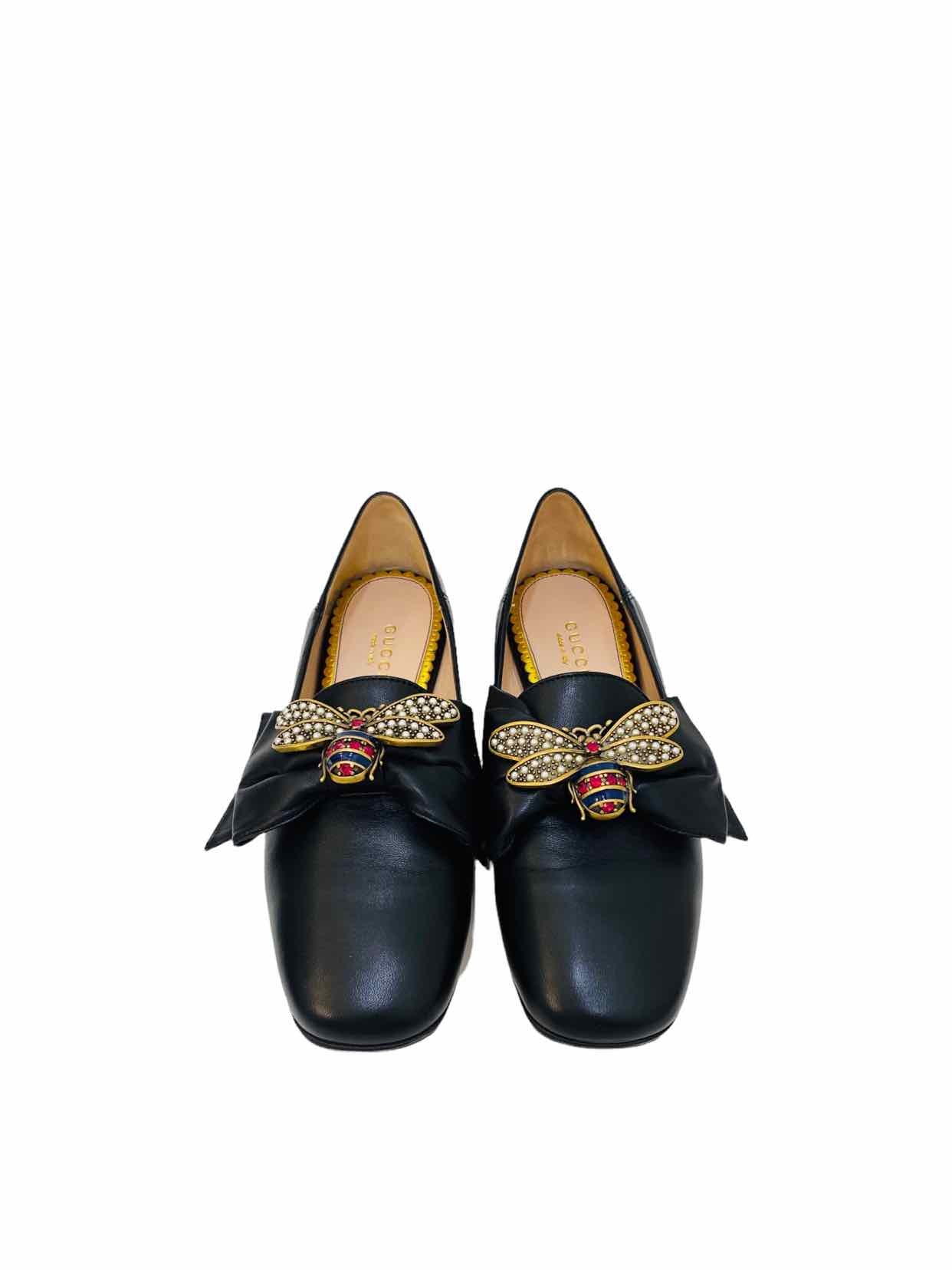 GUCCI Queen Margaret Bee Black Flats