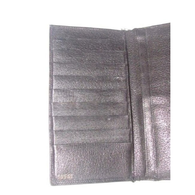 Gucci Black Leather With Gold Belt Buckle Clasp Vintage Wallet