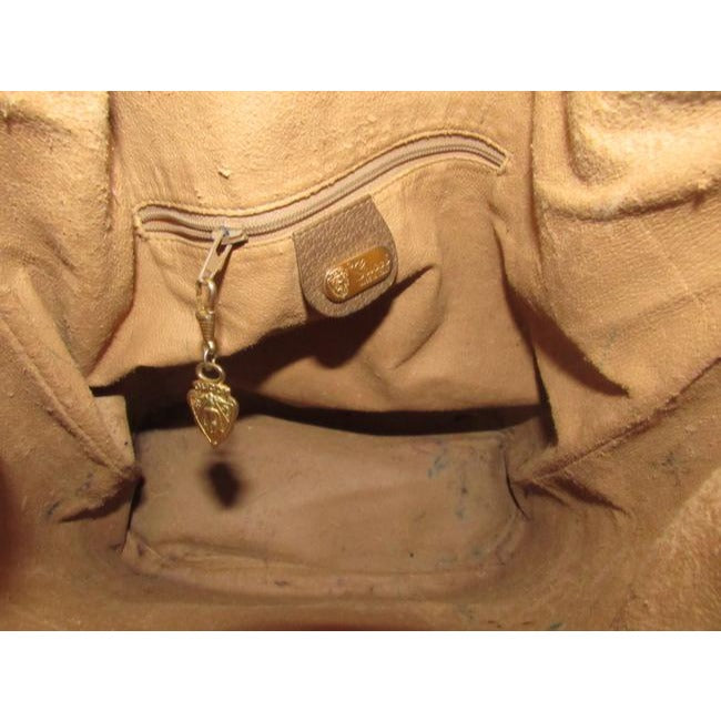 Gucci brown Guccissima print coated canvas & brown leather drawstring top Bucket Bag w red & green striped bottom