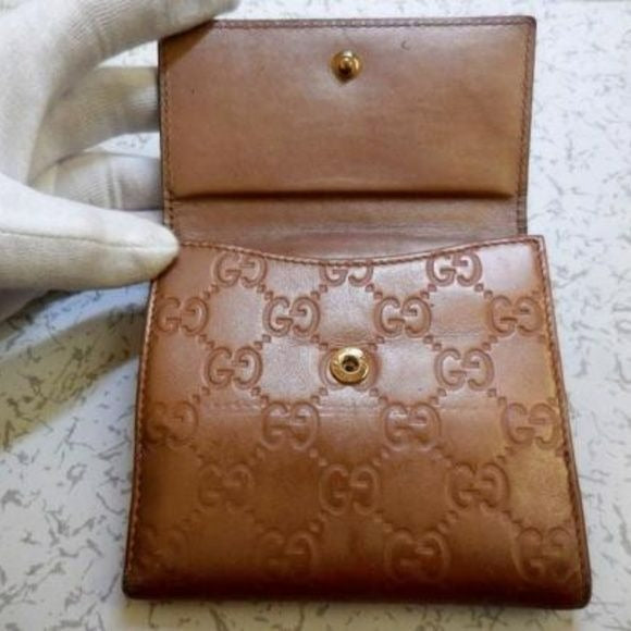 Gucci Camel Embossed Gold Heart Shaped Accent