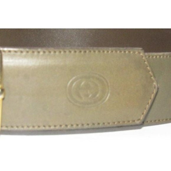 Gucci Grey Leather Belt with Gold GG Bamboo Engraved Buckle
