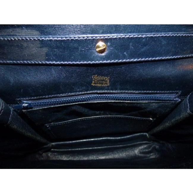 Gucci Vintage Pursesdesigner Purses Blue Suedeleather Trim With Wide Redblue Stripe Suedeleather Sho