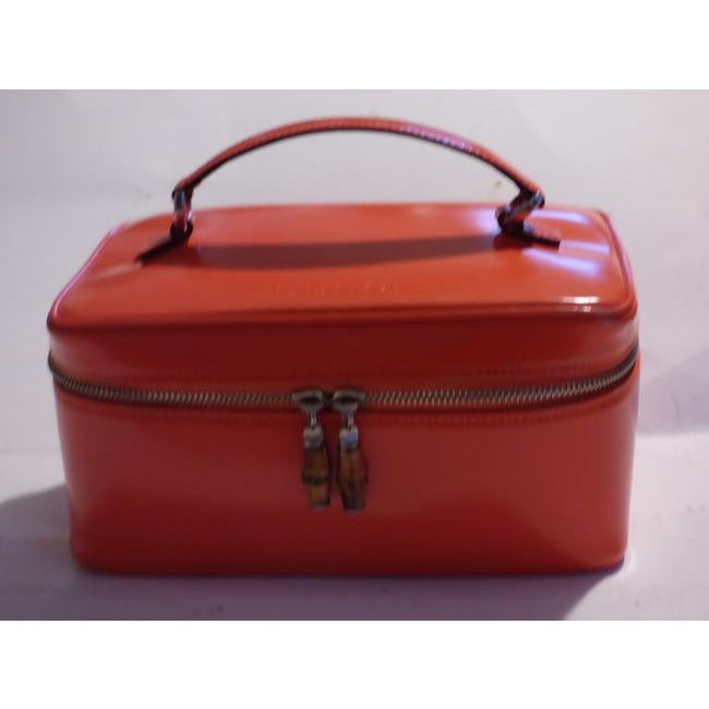 Gucci Reddish Orange Glossy Leather Bamboo Line Satchel