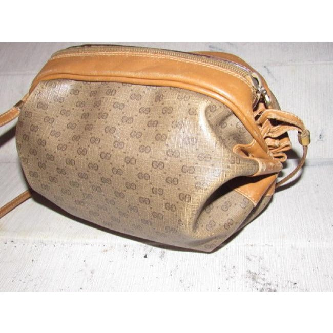 Gucci Vintage Bagsdesigner Purses Dark Brown Small G Logo Print On Lighter Brown Coated Canvascamel