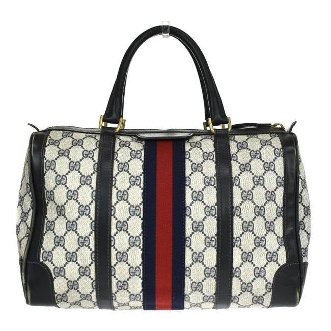 Gucci Boston Bag Xl Guccissima Print Coated Canvas Early Blue Leather And Gg Leather Satchel