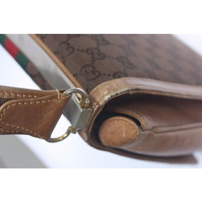 Gucci Brown Guccissima Print Saddle Bag w Red & Green Stripe