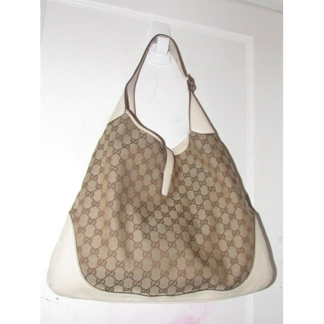 Gucci Jackie Modern Purses White Leather And Gg Leather Hobo Bag