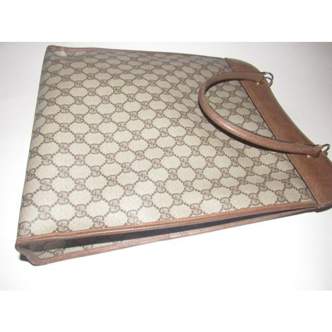 Gucci Vintage Brown Large G Logo Print Coated Canvas And Brown Leather Tote