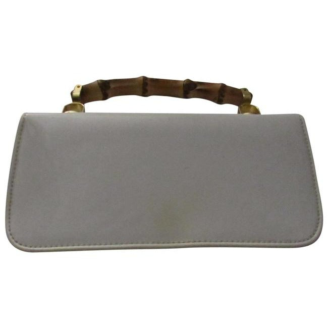 Gucci Box W Lunch Bamboo Handle White Patent Leather Satchel