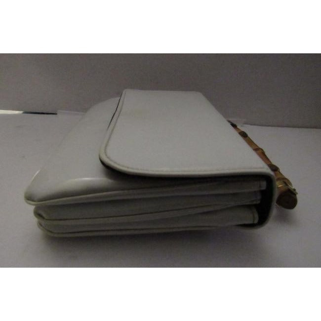 Gucci Box W Lunch Bamboo Handle White Patent Leather Satchel