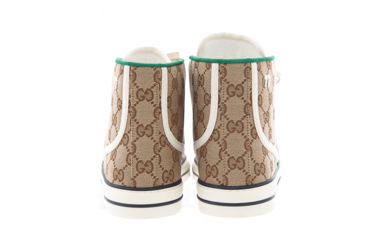 Gucci Tennis 1977 Brown Monogram High Top Sneakers SZ 40