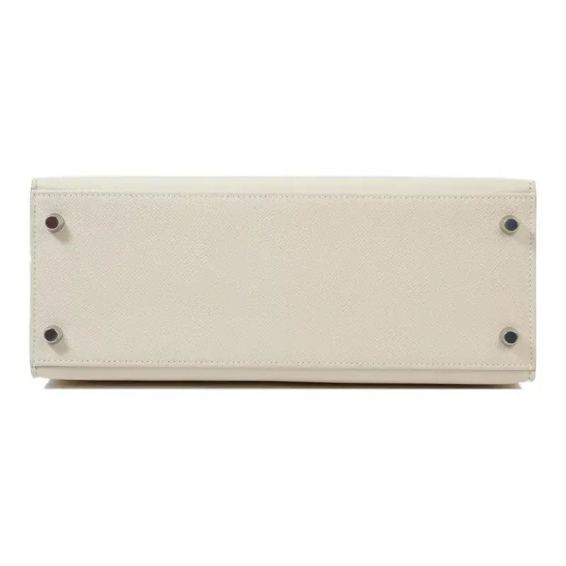 HERMES Kelly 25 Bag Epsom Leather Handbag (25,28) Milkshake White  silver hardware