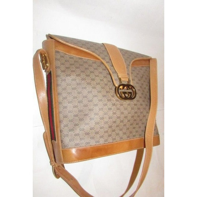 Gucci Brown Micro Guccissima Print Leather Bucket Bag W Red Green Striped Sides