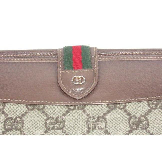 Gucci Brown G Printed Green Stripe Xl W Collection Continental Sherry Wallet
