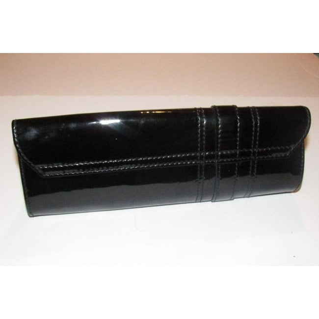 Gucci W Accent Black Patent Leathergold Bow Clutch
