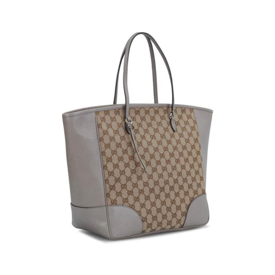 Gucci 'Bree' style, brown large Guccissima print canvas and silver grey leather satchel or tote style purse