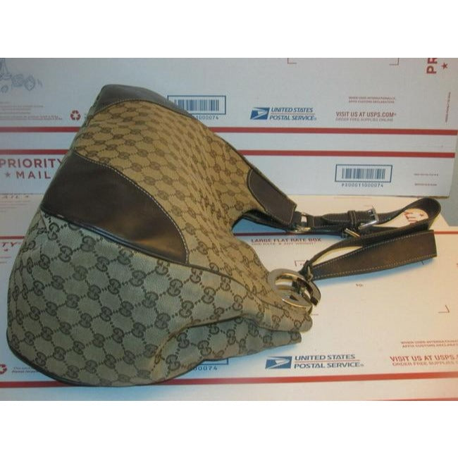 Gucci Top Handle Xl W Canvasleather Metal G Accents Brown Guccissima Print Leather Tote