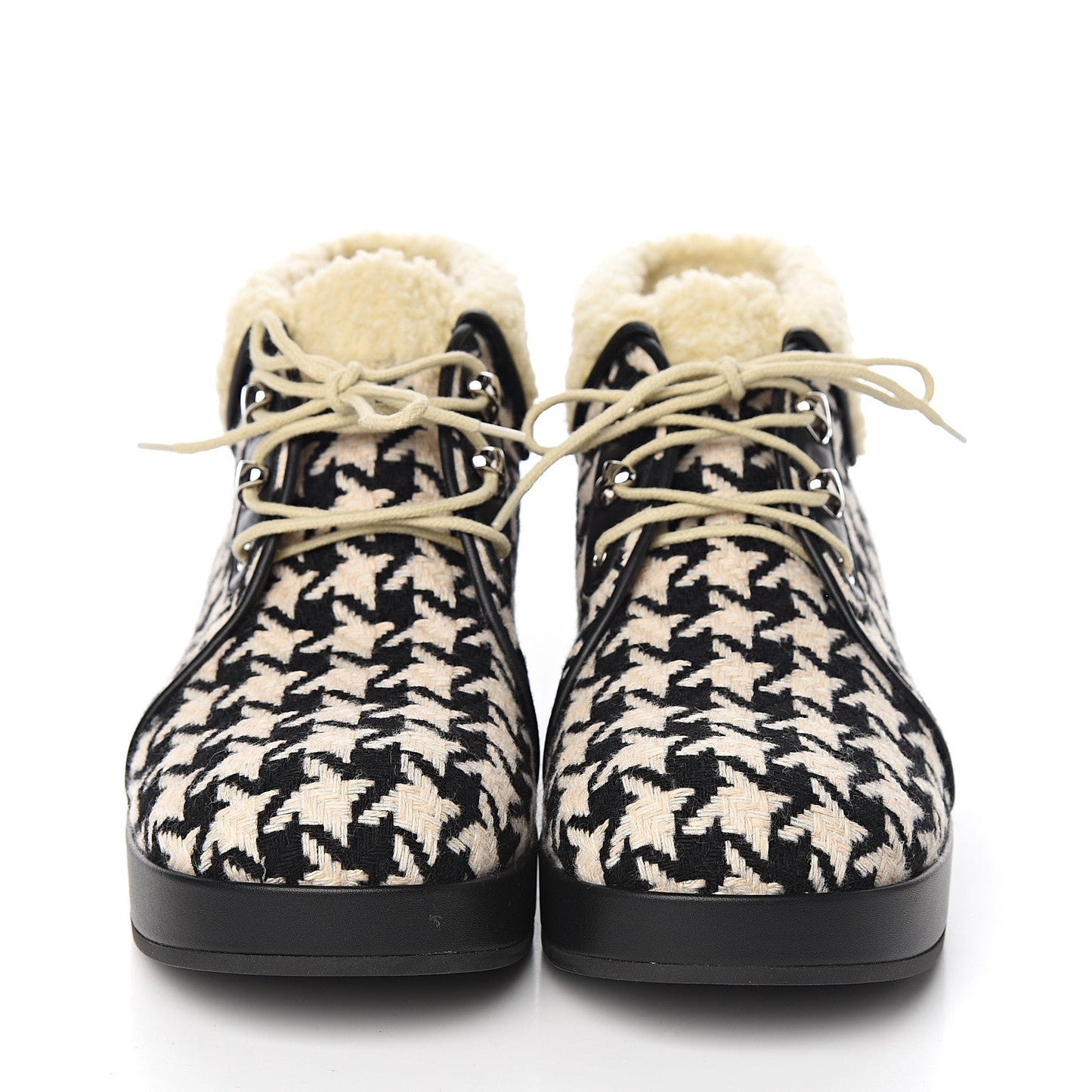 Gucci Houndstooth Lace up Bootie in White