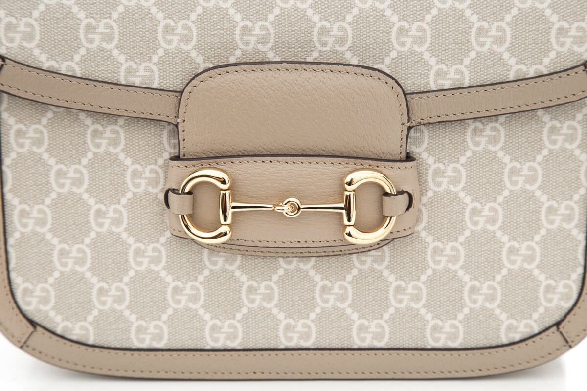 Gucci GG Supreme Monogram Horsebit 1955 Cream & Beige Handbag
