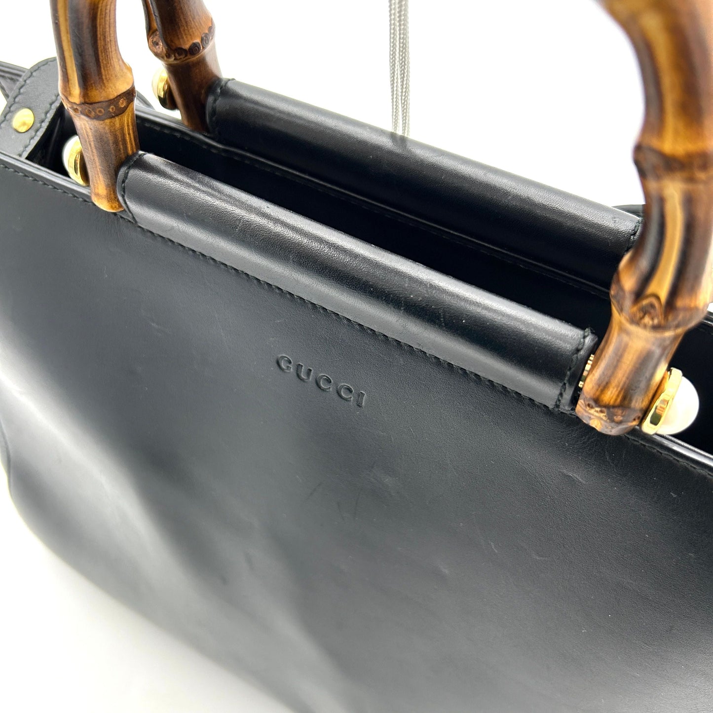 Gucci Black Leather Nymphaea Bamboo Tote Gucci LA14305