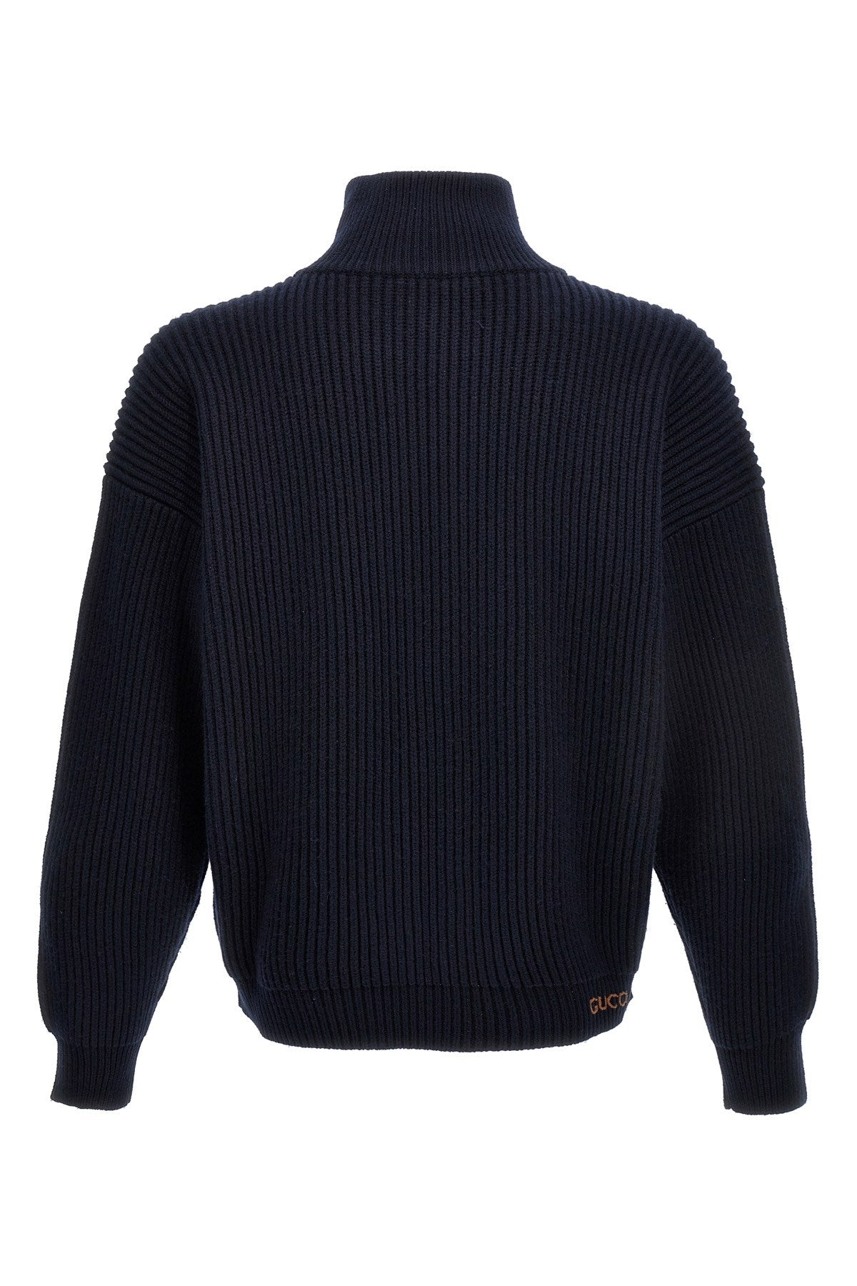 Gucci Men Logo Embroidery Ribbed Cardigan