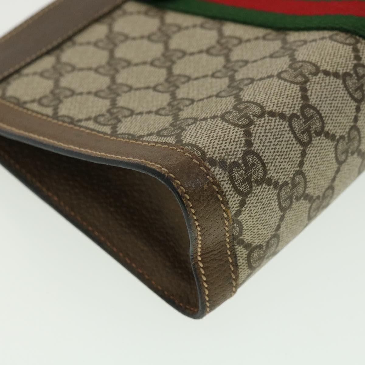 GUCCI GG Canvas Web Sherry Line Clutch Bag Beige Red Green  am3107