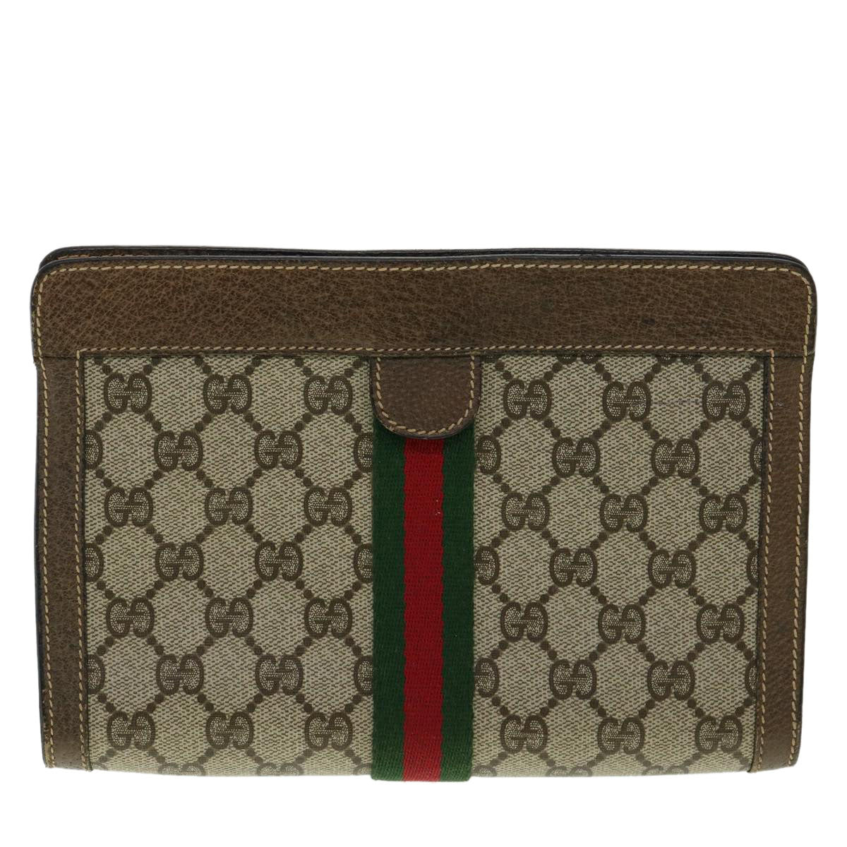 GUCCI GG Canvas Web Sherry Line Clutch Bag Beige Red Green  am3107