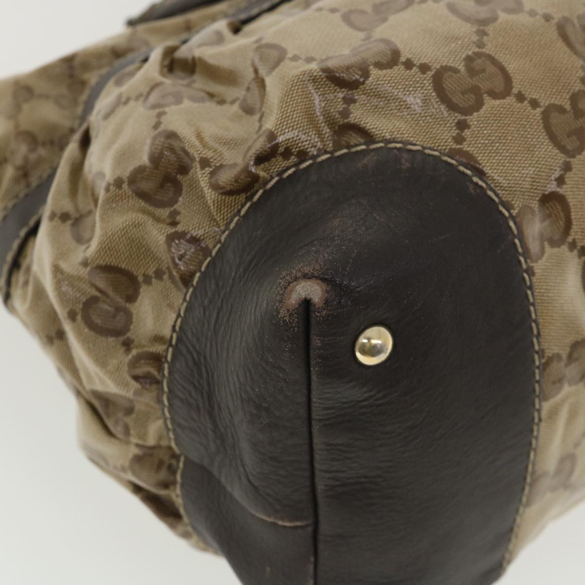 GUCCI GG Canvas Tote Bag Coated Canvas Beige Dark Brown  am3623