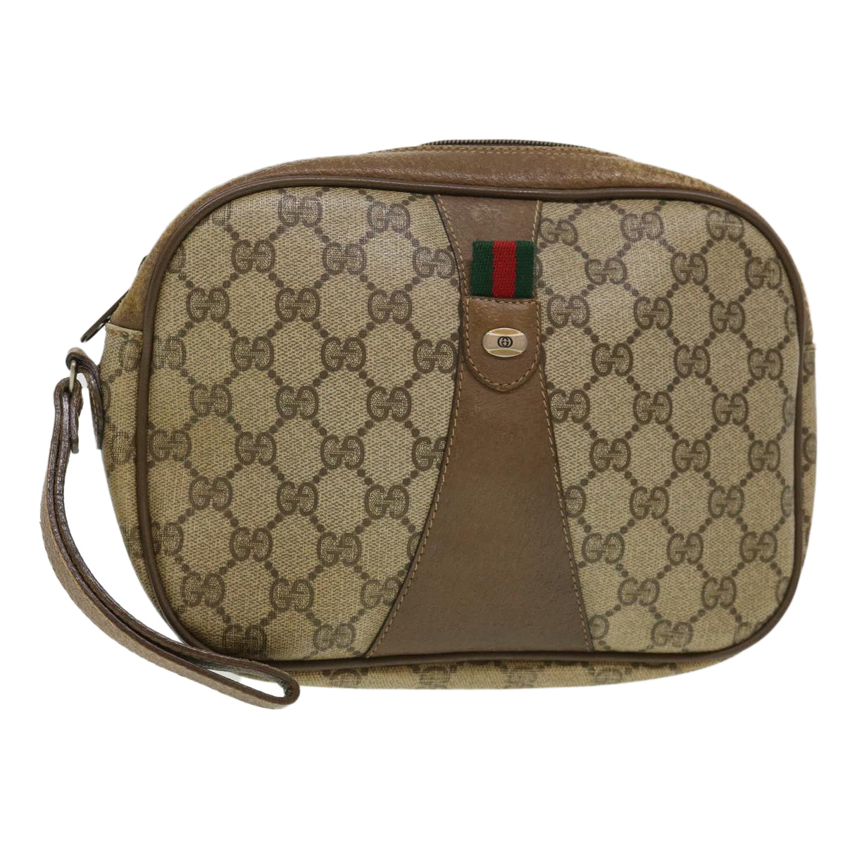 GUCCI GG Canvas Web Sherry Line Clutch Bag Beige Red Green  am4114