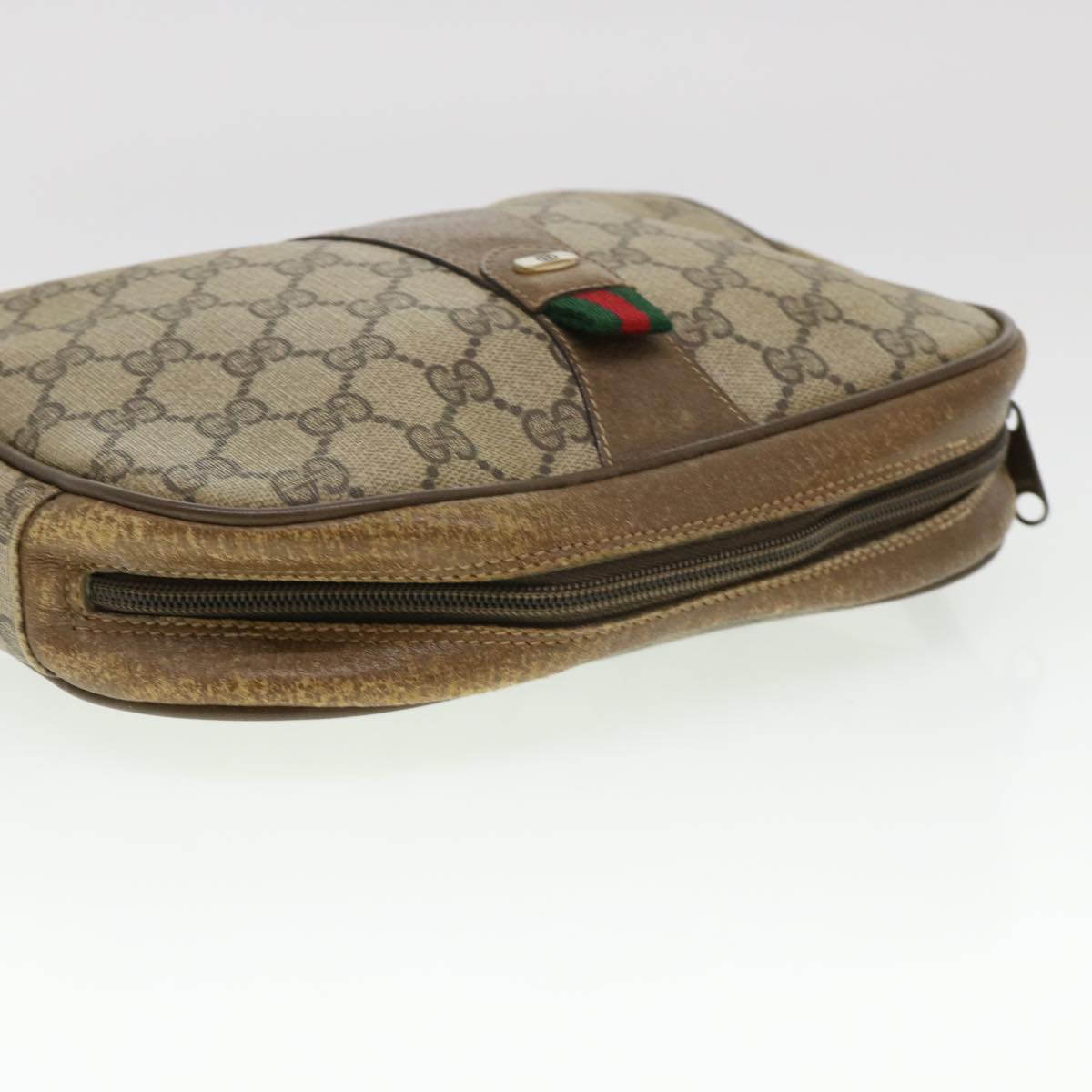 GUCCI GG Canvas Web Sherry Line Clutch Bag Beige Red Green  am4114