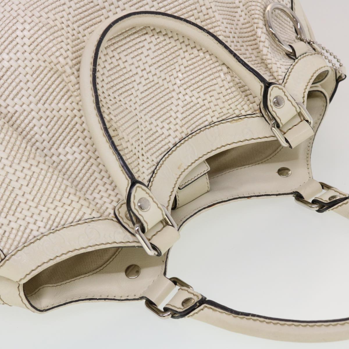 Gucci Diamante GG Canvas Hand Bag Leather White 211944  am4493