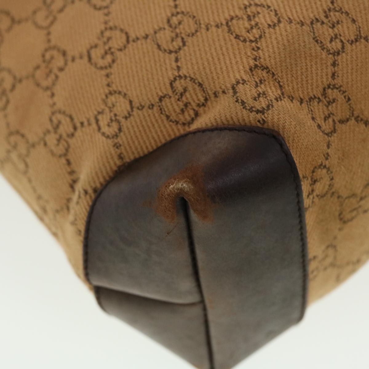 GUCCI GG Canvas Tote Bag Leather Beige 28893  am4545