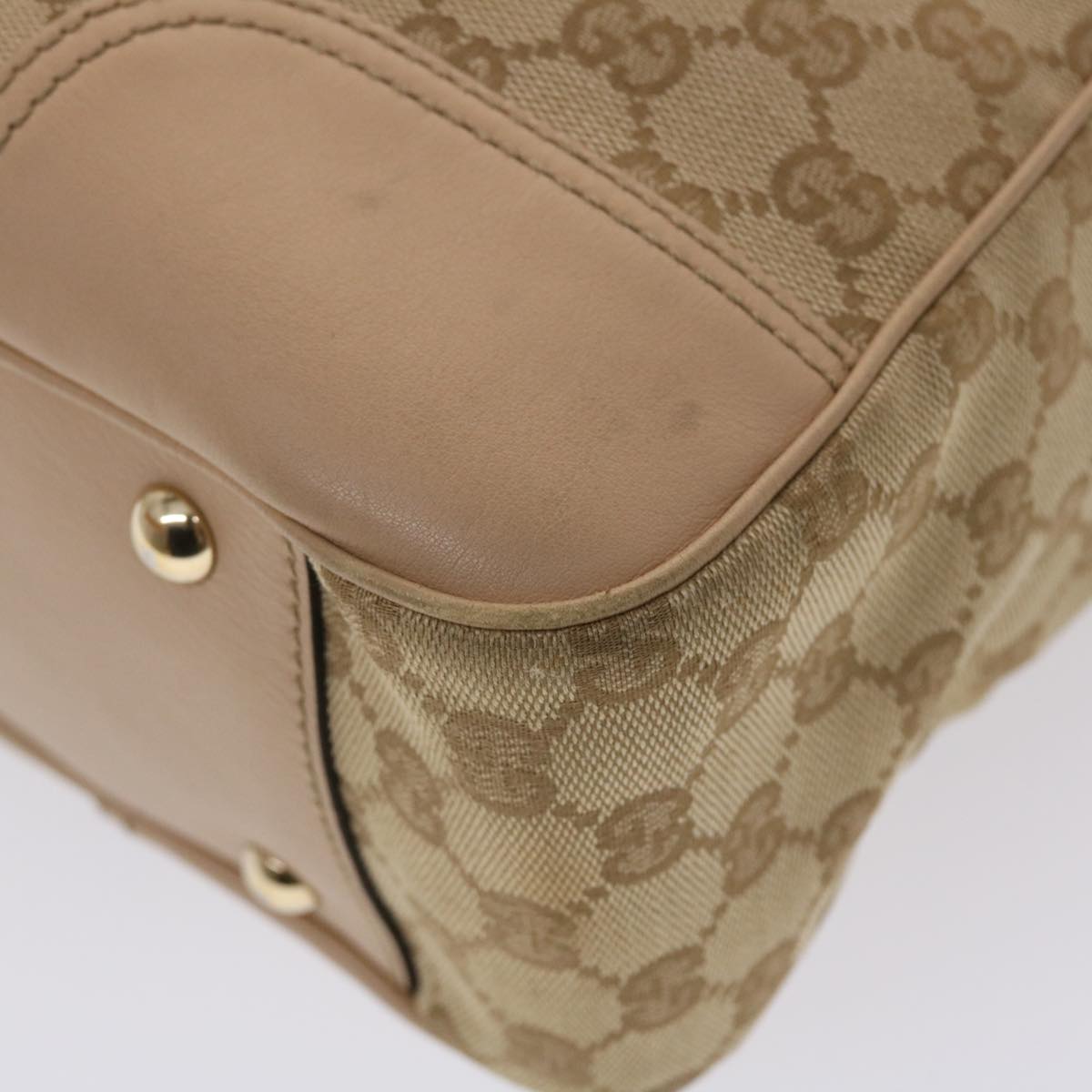 GUCCI GG Canvas Tote Bag Leather Beige 163805  am4729