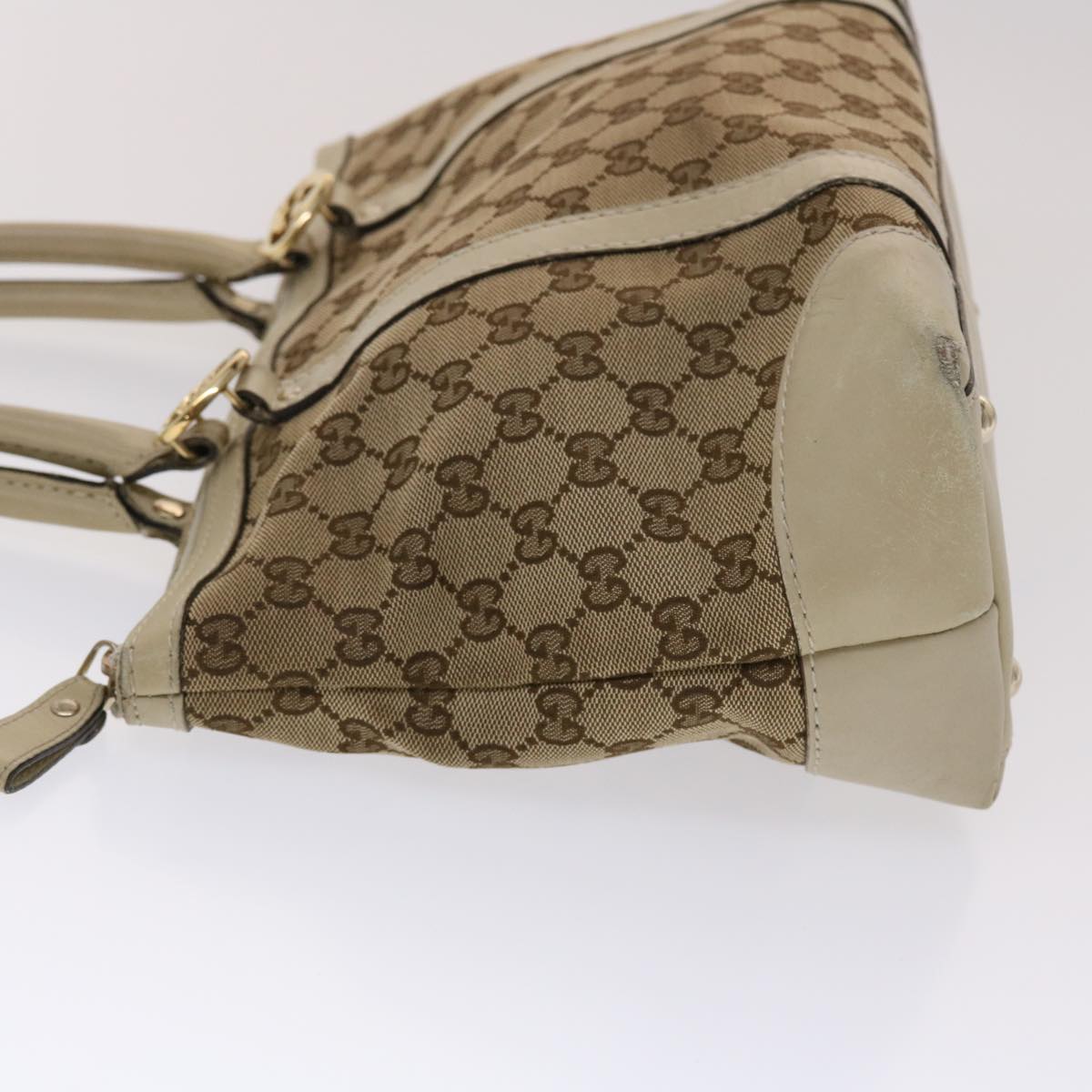 GUCCI GG Canvas Tote Bag Leather Beige 257069  am4730